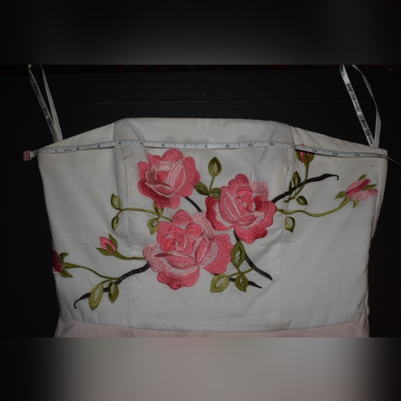 RARE Betsey Johnson Strapless Dress with Pink Floral Embroidery - Picture 3 of 9